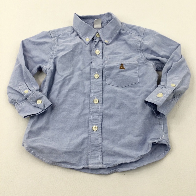 Teddy Motif Pale Blue Cotton Long Sleeve Shirt - Boys 2 Years