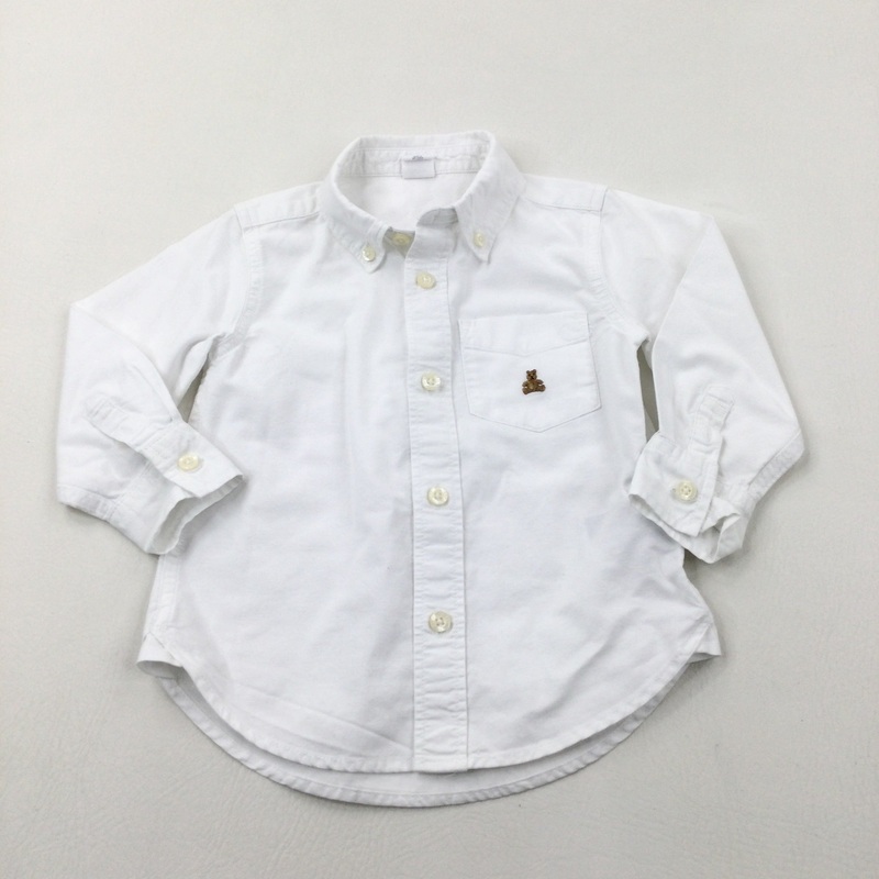 Teddy Motif White Cotton Long Sleeve Shirt - Boys 2 Years