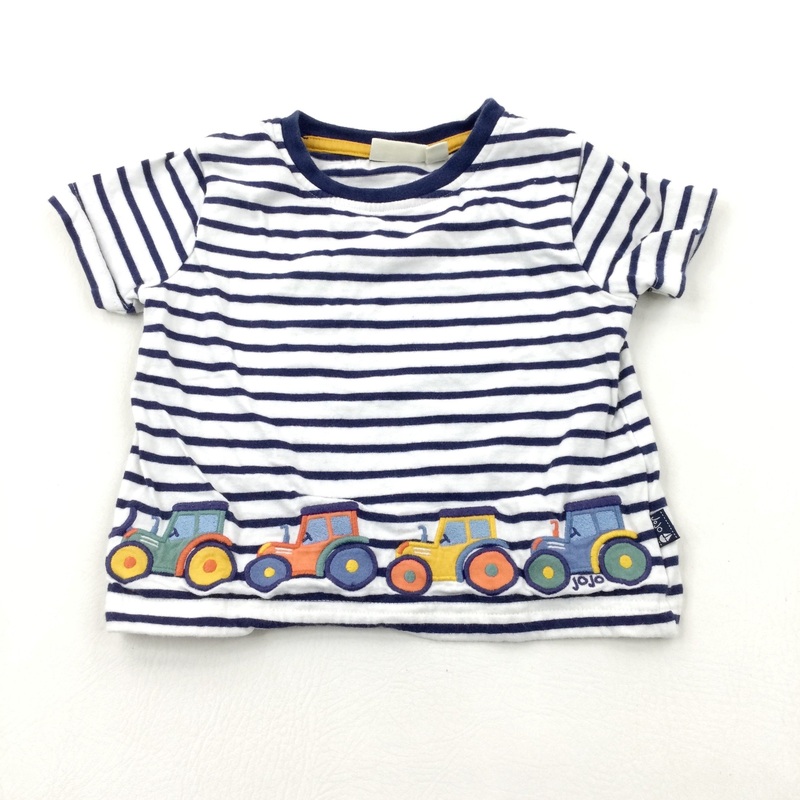 Tractors Appliqued Navy & White Striped T-Shirt - Boys 18-24 Months