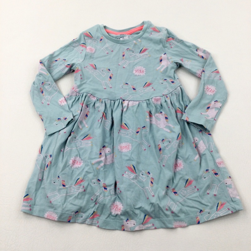 Unicorns Blue Cotton Jersey Dress - Girls 2-3 Years