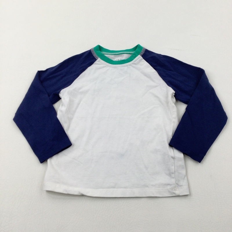 White, Navy & Green Long Sleeve Top - Boys 2-3 Years