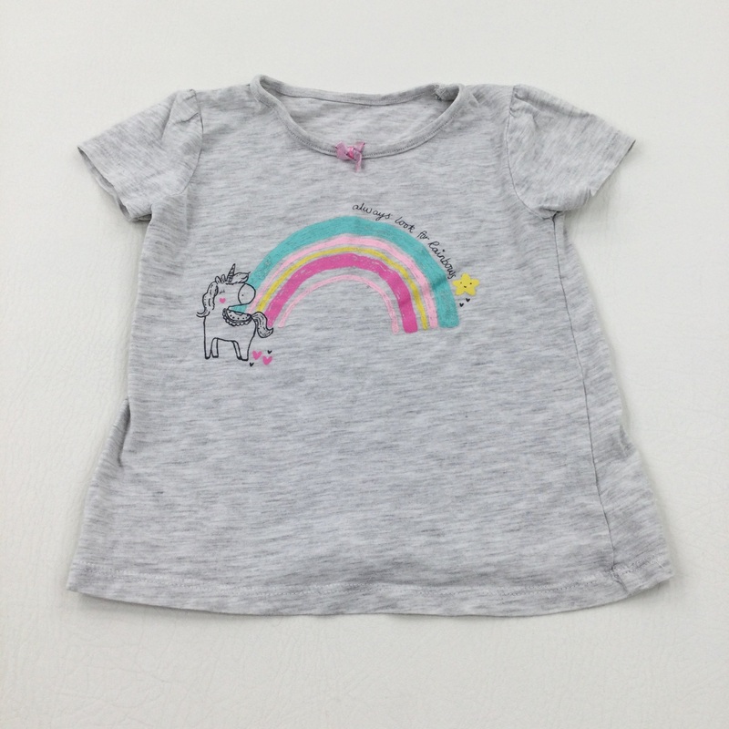 'Always Look For Rainbows' Unicorn Grey T-Shirt - Girls 12-18 Months