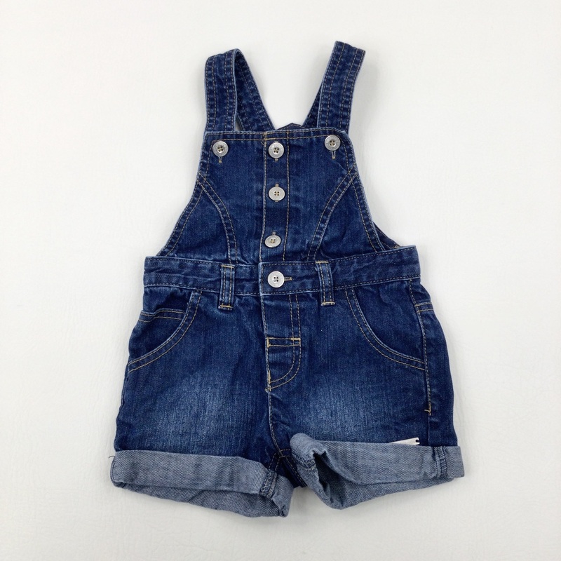 Dark Blue Denim Short Dungarees - Girls 12-18 Months