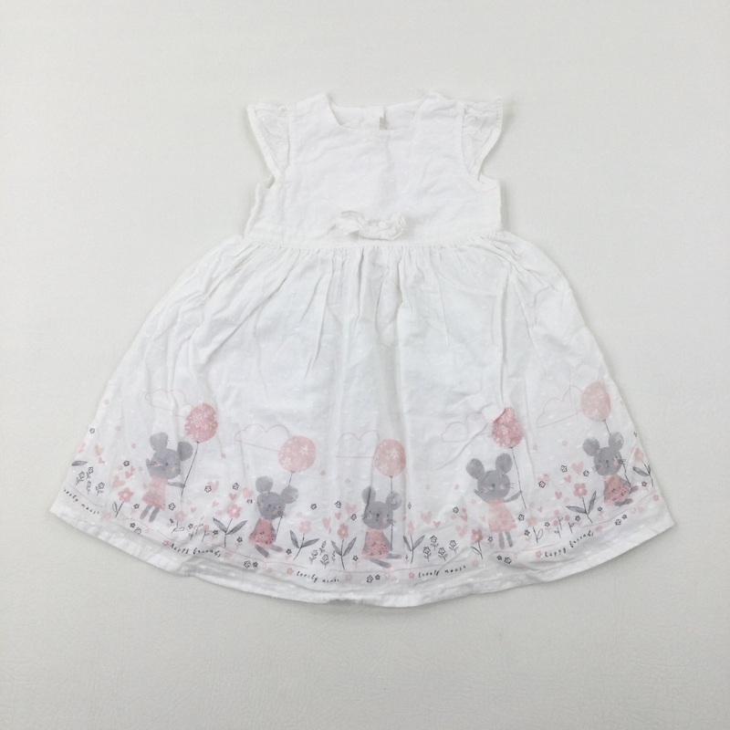 'Little Mouse' White Dress - Girls 12-18 Months