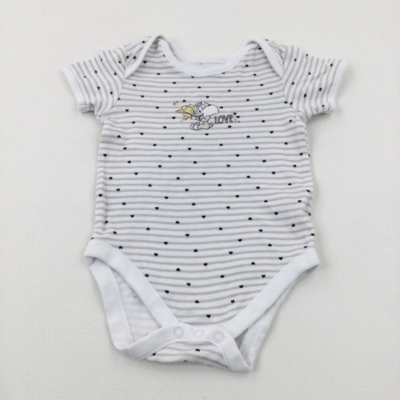 'Love' Looney Tunes Hearts Grey Striped Bodysuit - Girls 12-18 Months