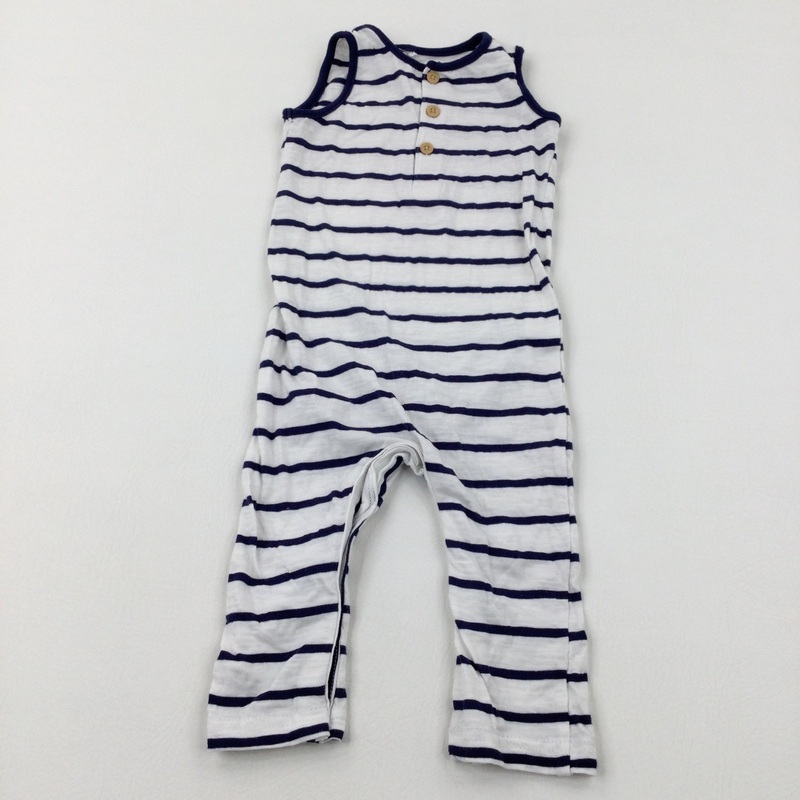 Navy & White Striped Romper - Boys 12-18 Months