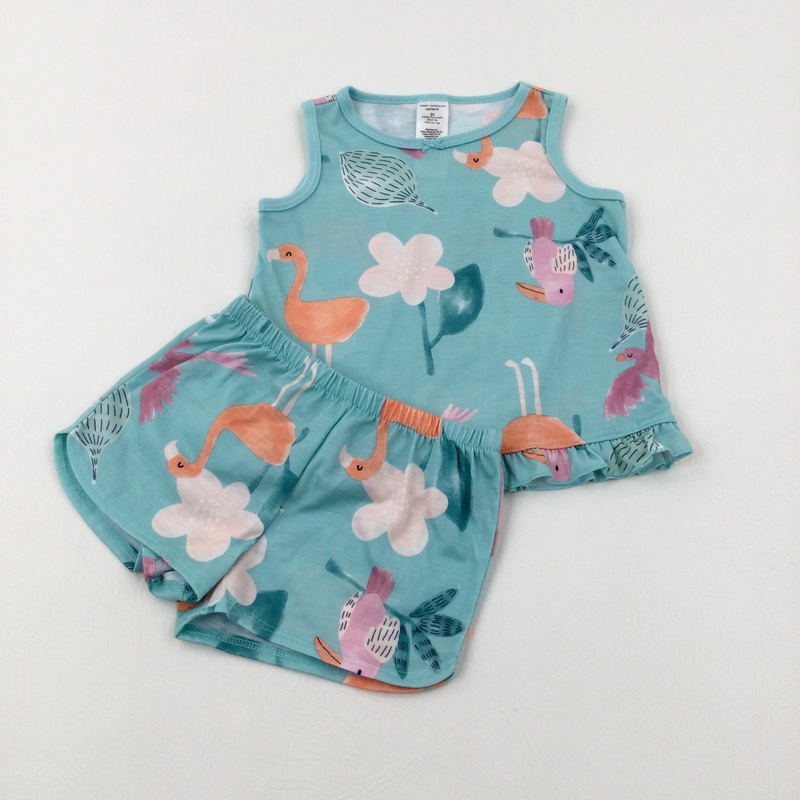 **NEW** Tropical Birds Pale Blue Vest Top & Shorts Set - Girls 18-24 Months