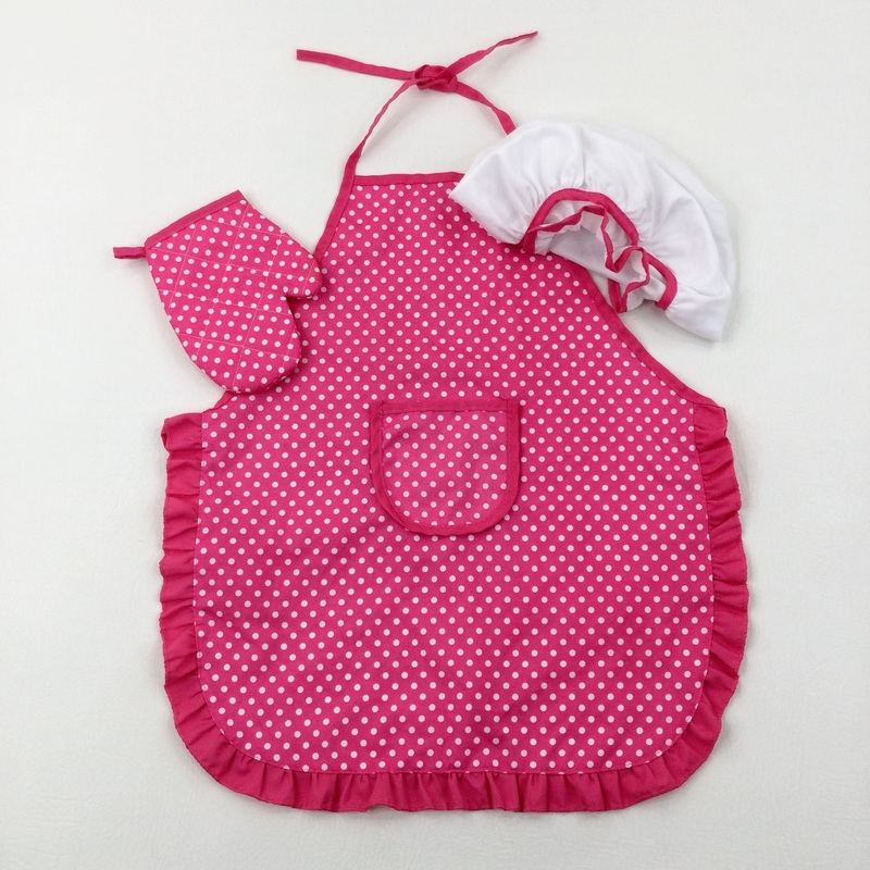 Spotty Pink Apron, Oven Glove & Chefs Hat Costume - Girls 4-6 Years