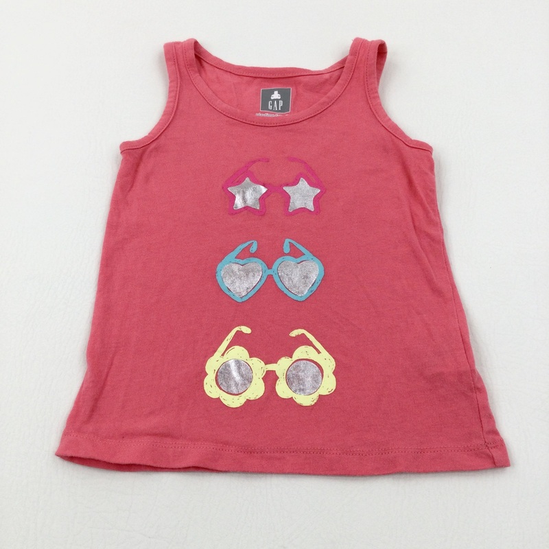 Stars & Hearts Sunglasses Pink Vest Top - Girls 2-3 Years