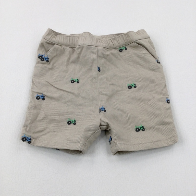 Tractors Embroidered Light Beige Shorts - Boys 2-3 Years