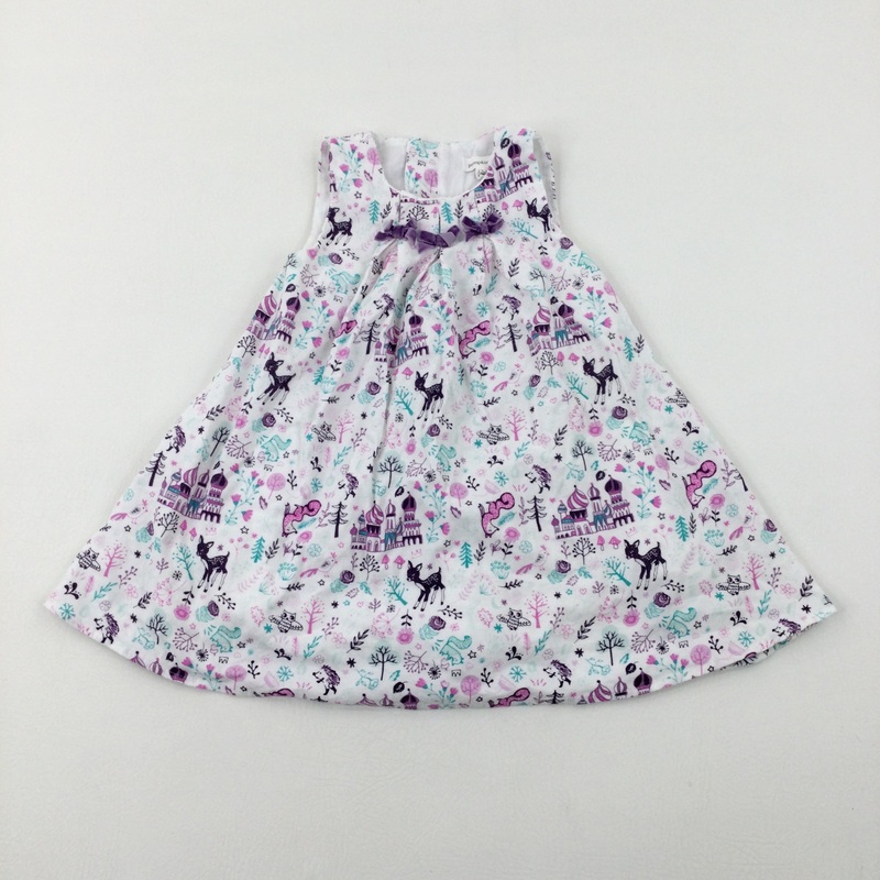 Woodland Animals White Cord Dress - Girls 12-18 Months