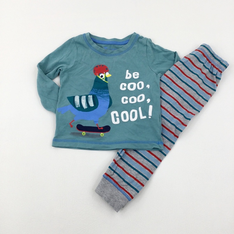 'Be Cool!' Bird On A Skateboard Green Striped Pyjamas - Boys 2-3 Years