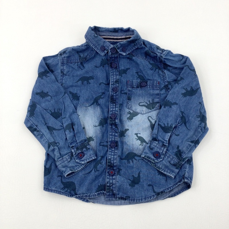Dinosaurs Mid Blue Denim Long Sleeve Shirt - Boys 2-3 Years