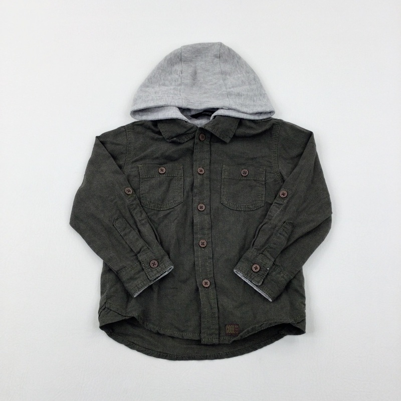 Khaki Long Sleeve Shirt With Hood - Boys 2-3 Years