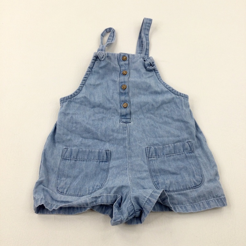 Light Blue Denim Effect Short Dungarees - Girls 2-3 Years
