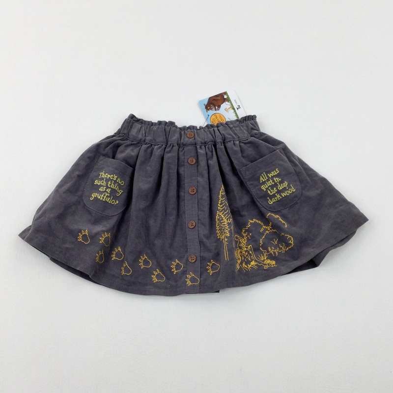 **NEW** 'All Was Quiet..' The Gruffalo Embroidered Grey Cord Skirt - Girls 18-24 Months