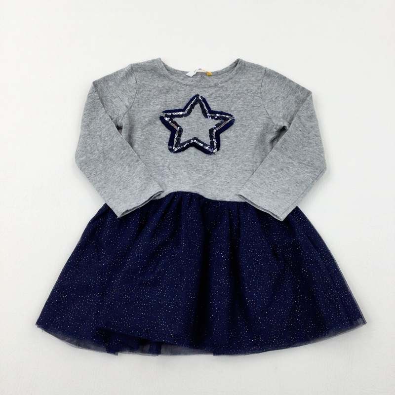 Star Sequinned Sparkly Navy & Grey Party Dress - Girls 2-3 Years