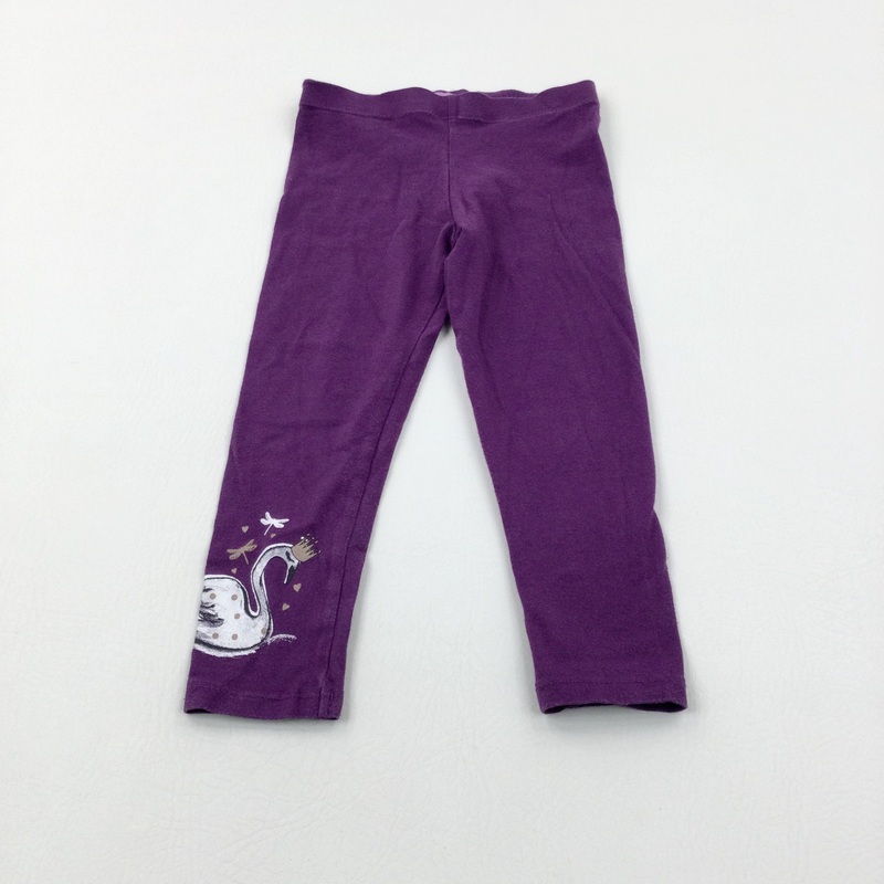 Swan Purple Leggings - Girls 2-3 Years