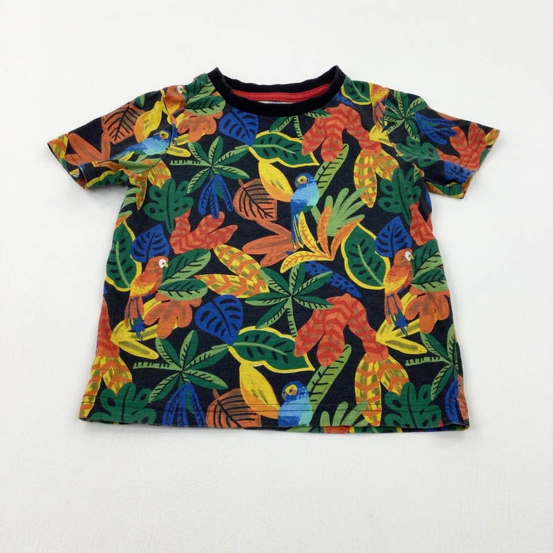 Tropical Plants & Parrots Black T-Shirt - Boys 2-3 Years