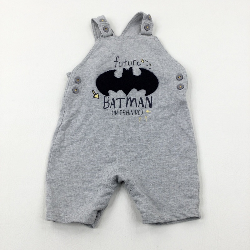 'Future Batman' Appliqued Grey Short Dungarees - Boys 9-12 Months