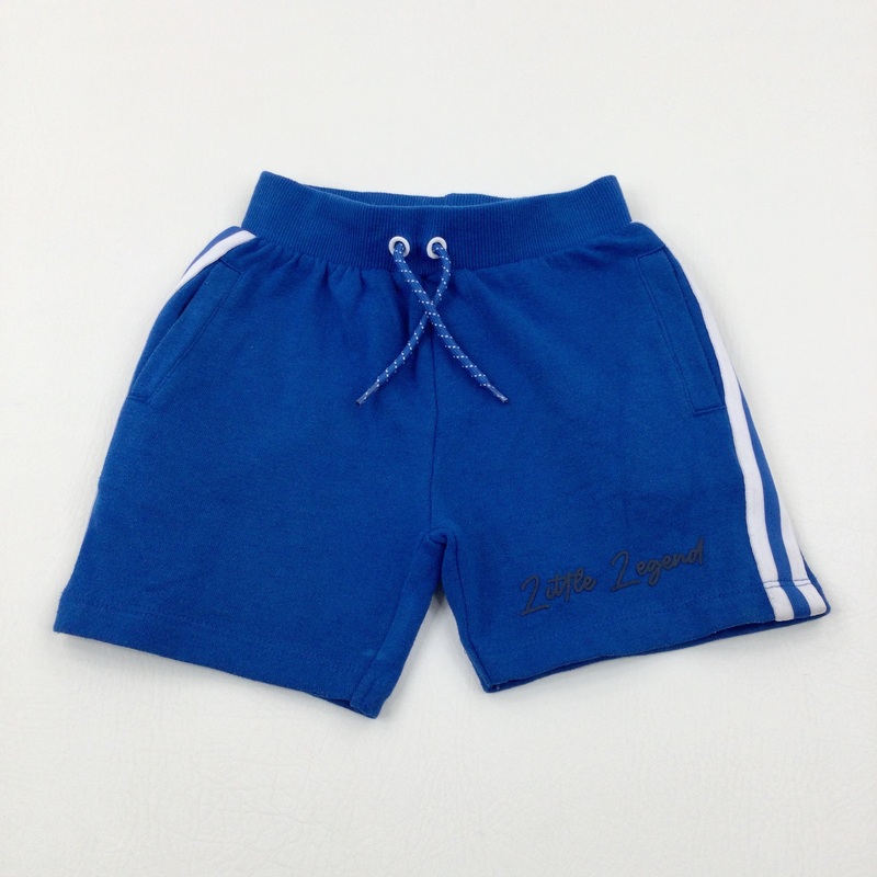 'Little Legend' Striped Panel Blue Shorts - Boys 2-3 Years