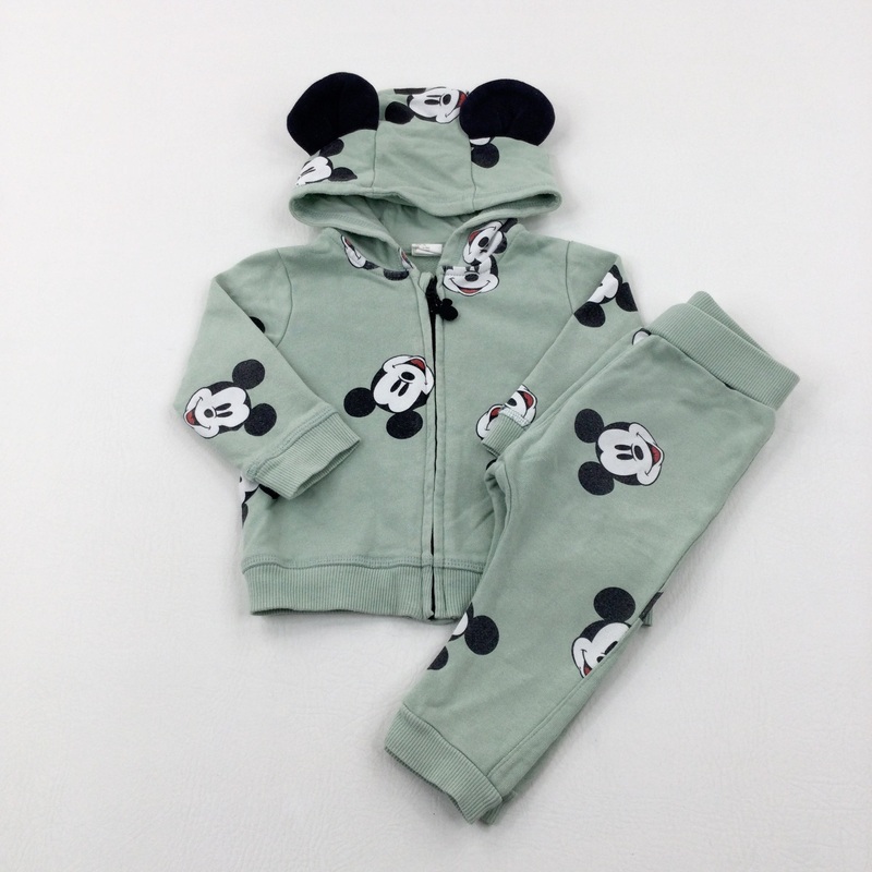 Mickey Mouse Green Zip Through Hoodie & Joggers Set - Boys 6-9 Months