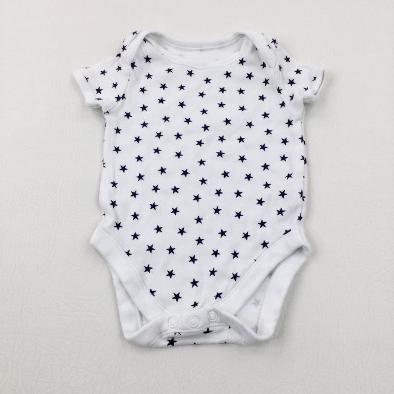 Stars Navy & White Short Sleeve Bodysuit - Boys 6-9 Months