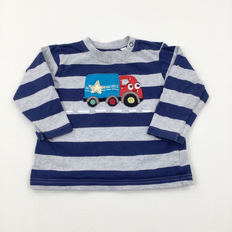 Truck Appliqued Navy Striped Long Sleeve Top - Boys 9-12 Months