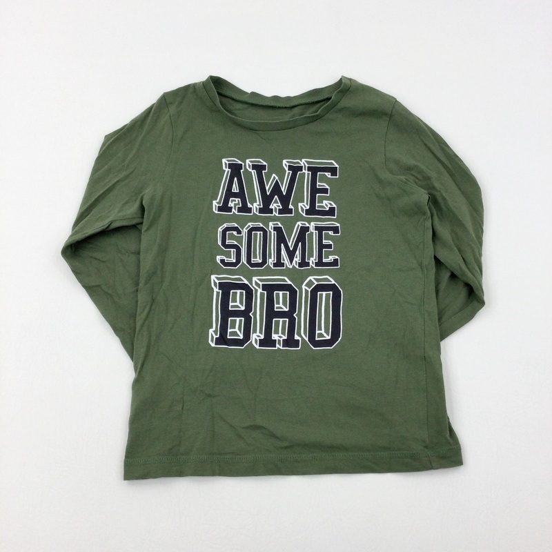 'Awesome Bro' Olive Green Cotton Long Sleeve Top - Boys 6-7 Years