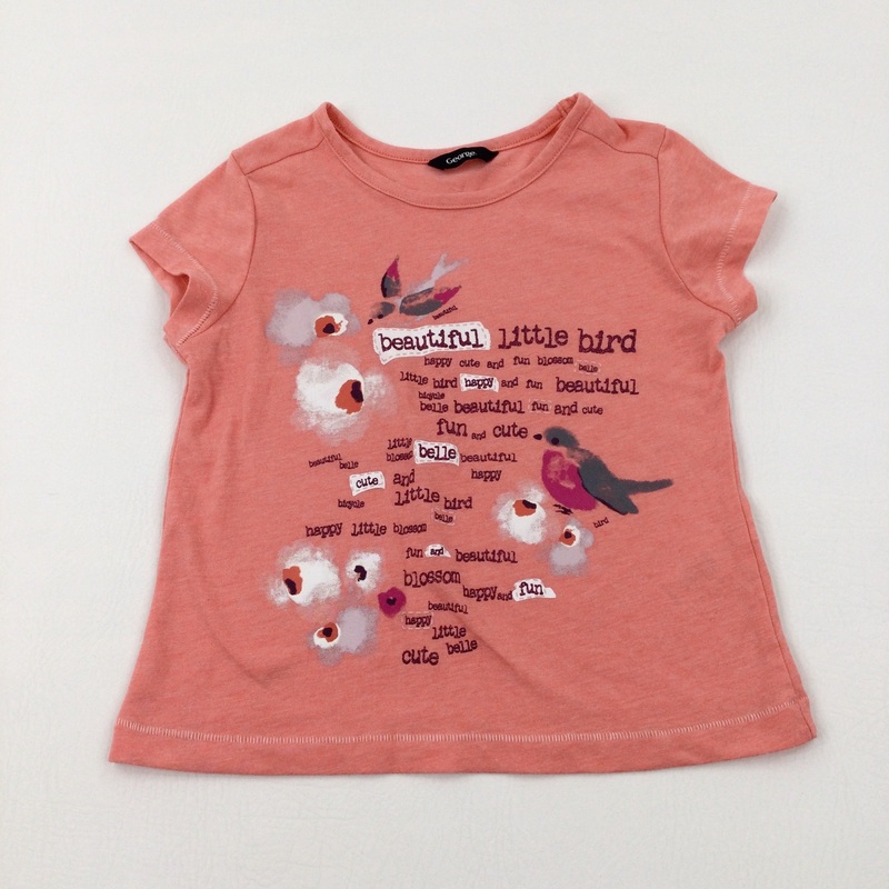 'Beautiful Little Bird' Birds Glittery Coral T-Shirt - Girls 6-7 Years