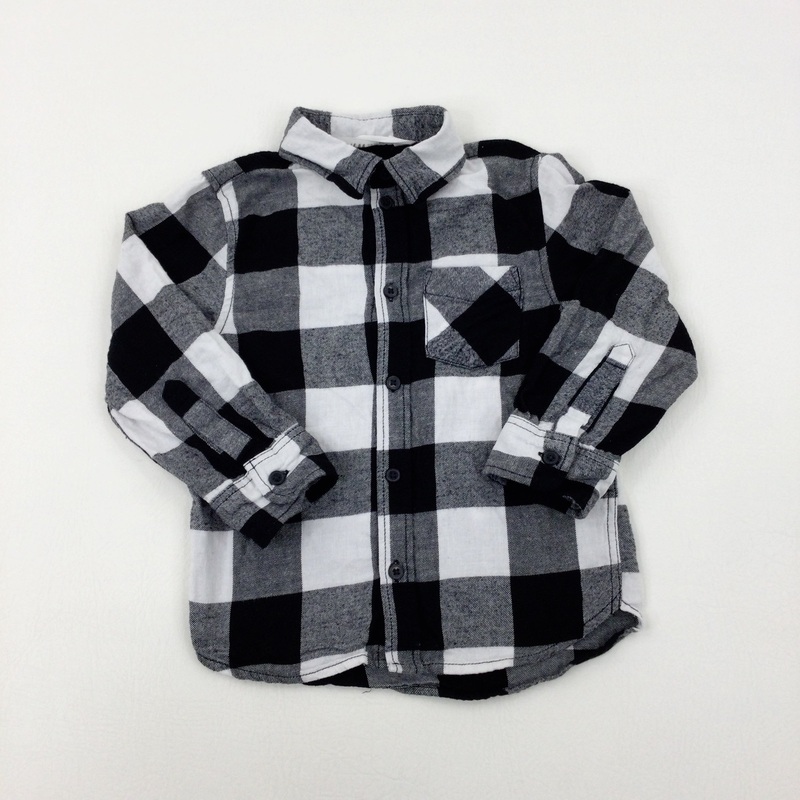 Black & White Checked Long Sleeve Shirt - Boys 3-4 Years