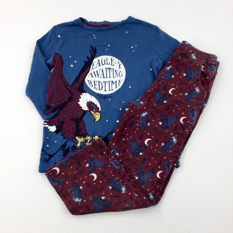 'Eagle-y Awaiting Bedtime' Eagle Petrol Blue & Burgundy Pyjamas - Boys 8-9 Years