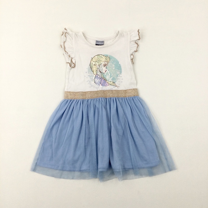 'Magical Journey' Disney Frozen Sequinned Sparkly White & Blue Dress - Girls 3-4 Years
