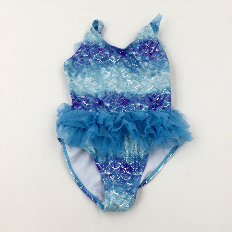 Mermaid Sparkly Blue Swimming Costume - Girls 5-6 Years