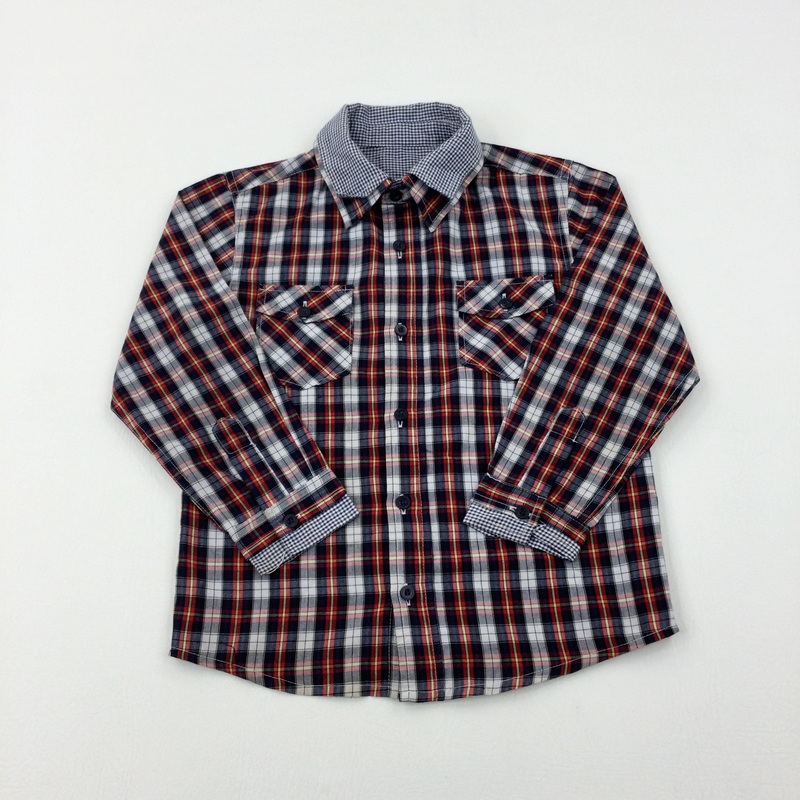 Navy & Red Checked Long Sleeve Shirt - Boys 6-7 Years