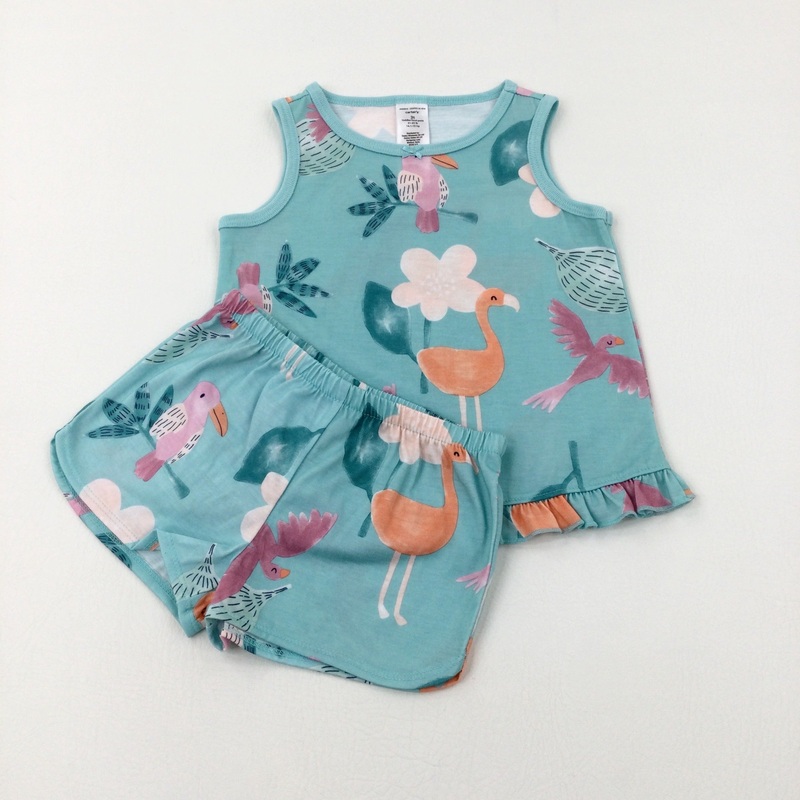**NEW** Tropical Birds Pale Blue Vest Top & Shorts Sets - Girls 2-3 Years