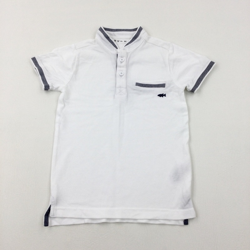 Shark Motif White Cotton T-Shirt - Boys 4-5 Years