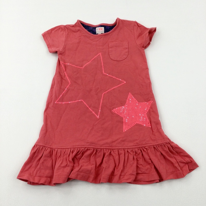 Stars Sequinned Coral Jersey Dress - Girls 5-6 Years