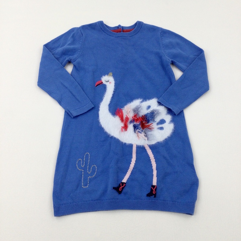 Swan Embroidered Fluffy Light Blue Knitted Dress - Girls 2-3 Years