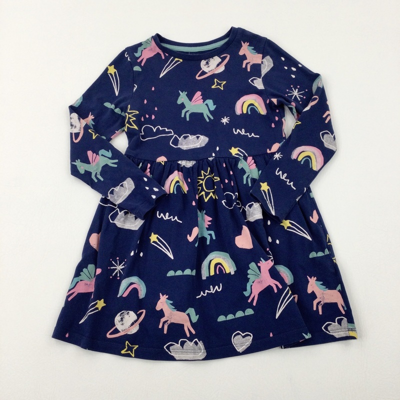 Unicorns & Rainbows Navy Jersey Dress - Girls 4-5 Years