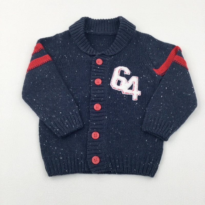 '64' Appliqued Mottled Navy & Red Knitted Jumper - Boys 2-3 Years