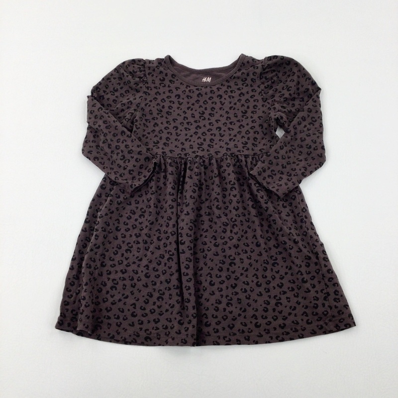 Animal Print Charcoal Grey Jersey Dress - Girls 2-3 Years