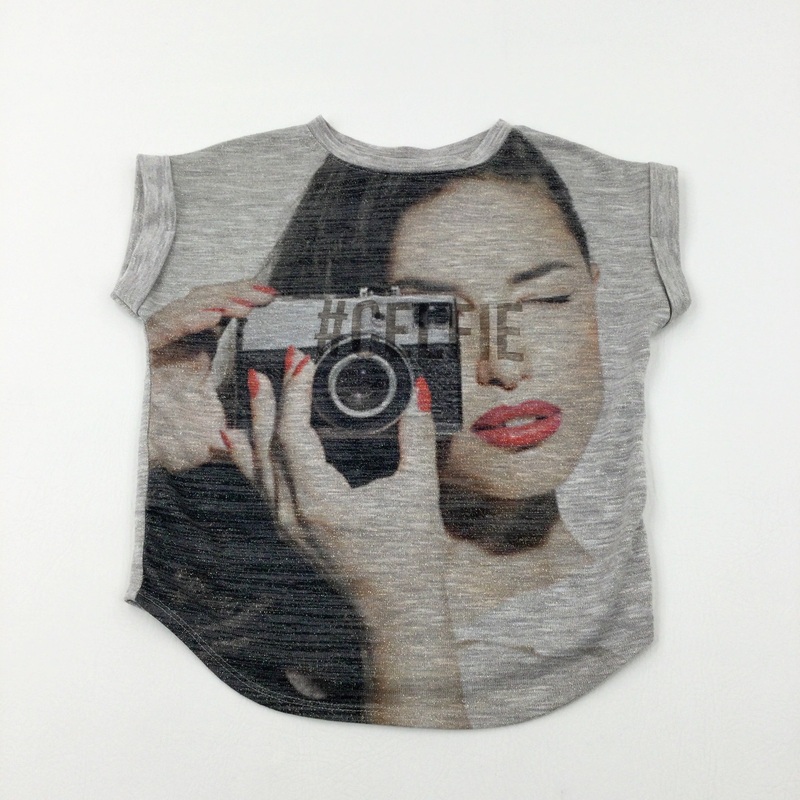 '#Celfie' Girl With Camera Sparkly Beige Top - Girls 7-8 Years