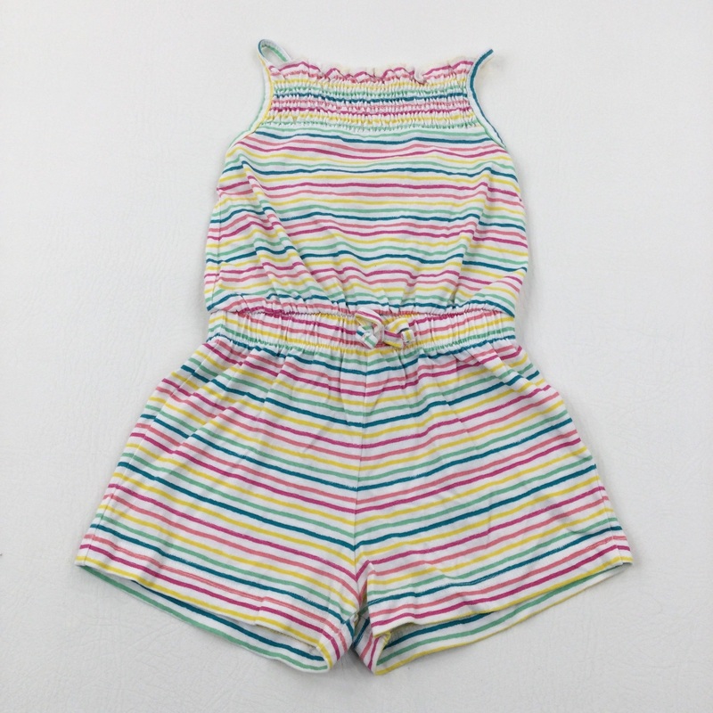 Colourful Striped White Jersey Playsuit - Girls 12-18 Months