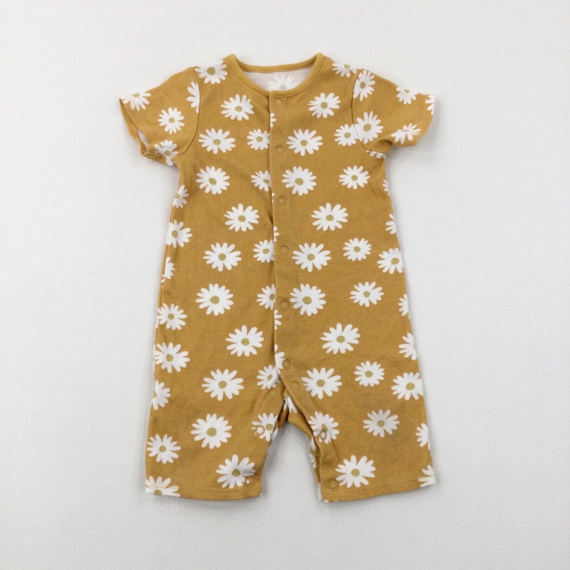 Daisies Mustard Yellow Jersey Romper - Girls 12-18 Months