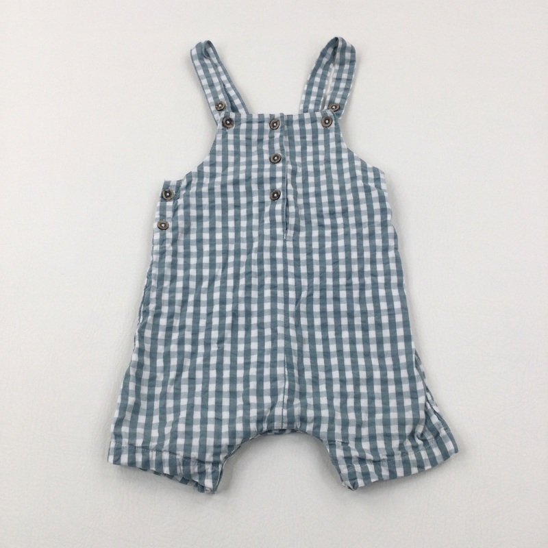Green Checked Cotton Short Dungarees - Boys 12-18 Months