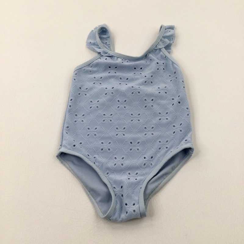 Pattern Embroidered Light Blue Swimming Costume - Girls 3-4 Years