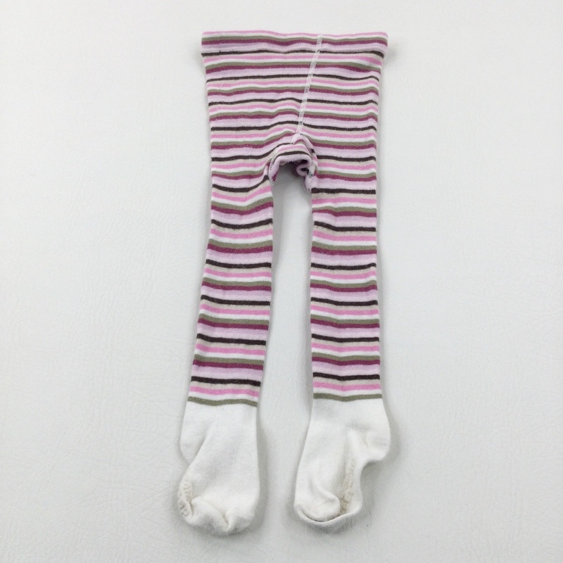 Pink & Brown Striped Knitted Tights - Girls 12-18 Months