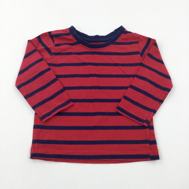 Red & Navy Striped Cotton Long Sleeve Top - Boys 12-18 Months