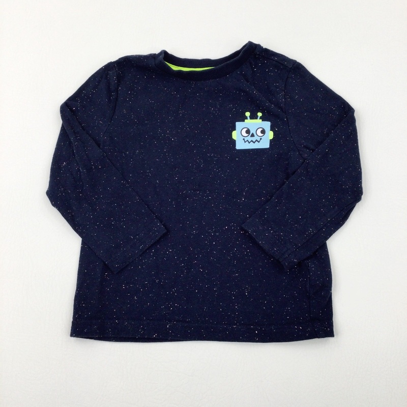Robot Mottled Navy Long Sleeve Top - Boys 2-3 Years